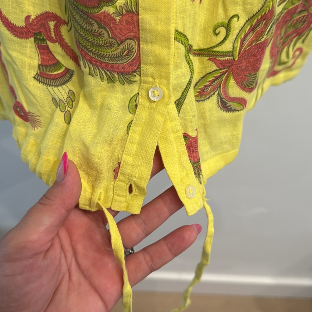 120% LINO yellow paisley blouse size 42 - Picture 3 of 4